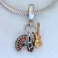 Pandora Spanish Guitar, Flamenco Shoe and Fan Pendant Charm (760765C01) silver and gold and red sterling-silver and gold-plated and enamel Dangle by The Alternative Bead. Your Jewelry Retailer from Germany