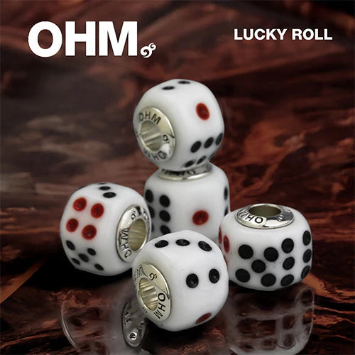 OHM Beads GOTM NO. 53 Lucky Roll white; dots glass Bead by The Alternative Bead. Your official OHM Beads Retailer from Germany