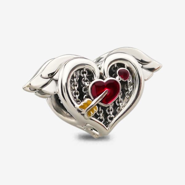 Praan Apollo Heart Charm silver and red and yellow sterling-silver and enamel Bead by The Alternative Bead. Your official Praan Retailer from Germany