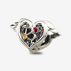 Praan Apollo Heart Charm silver and red and yellow sterling-silver and enamel Bead by The Alternative Bead. Your official Praan Retailer from Germany