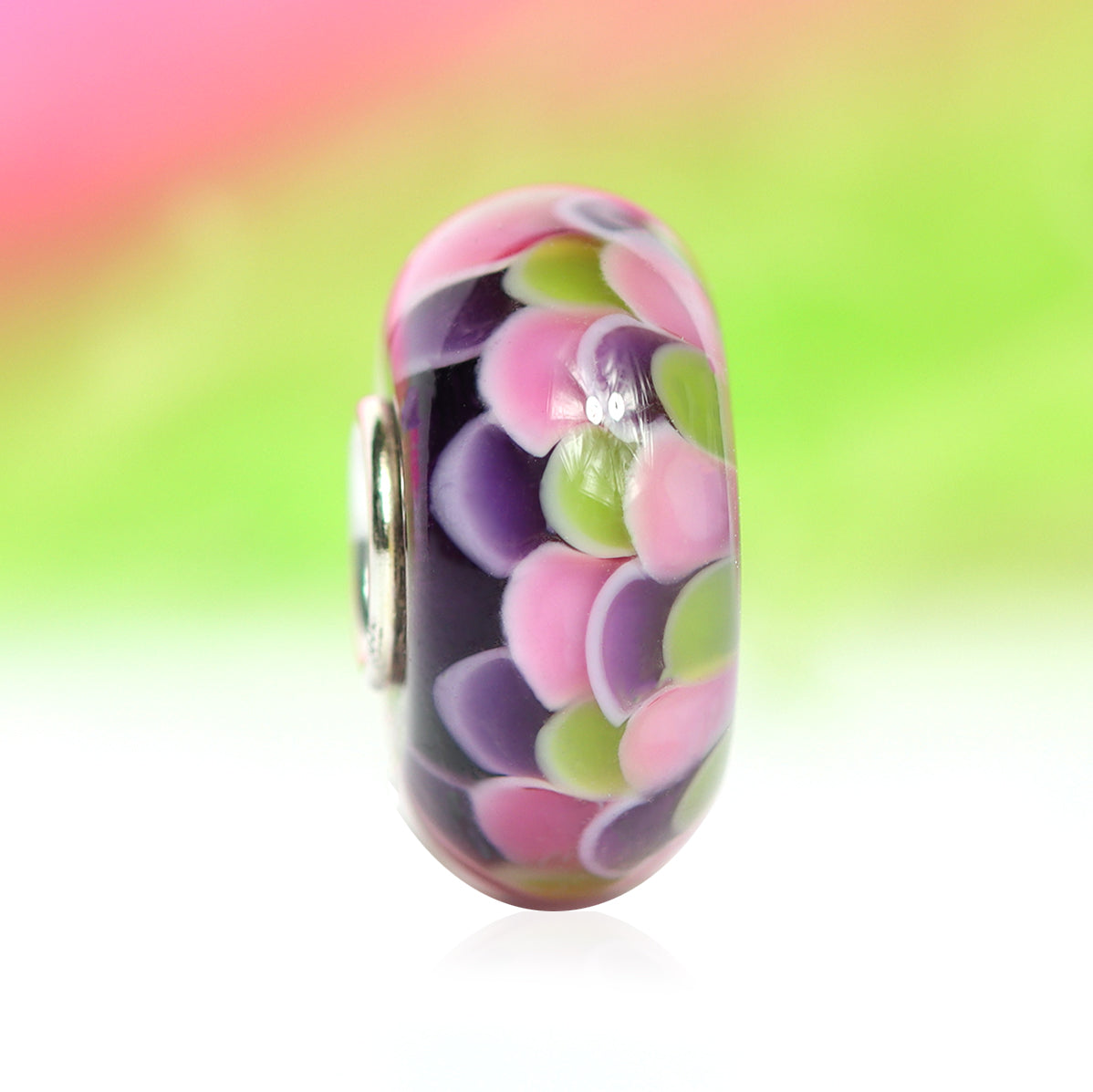 Ogerbeads Bead of the Month March – 2024 pink and green and purple glass Bead by The Alternative Bead. Your official Ogerbeads Retailer from Germany