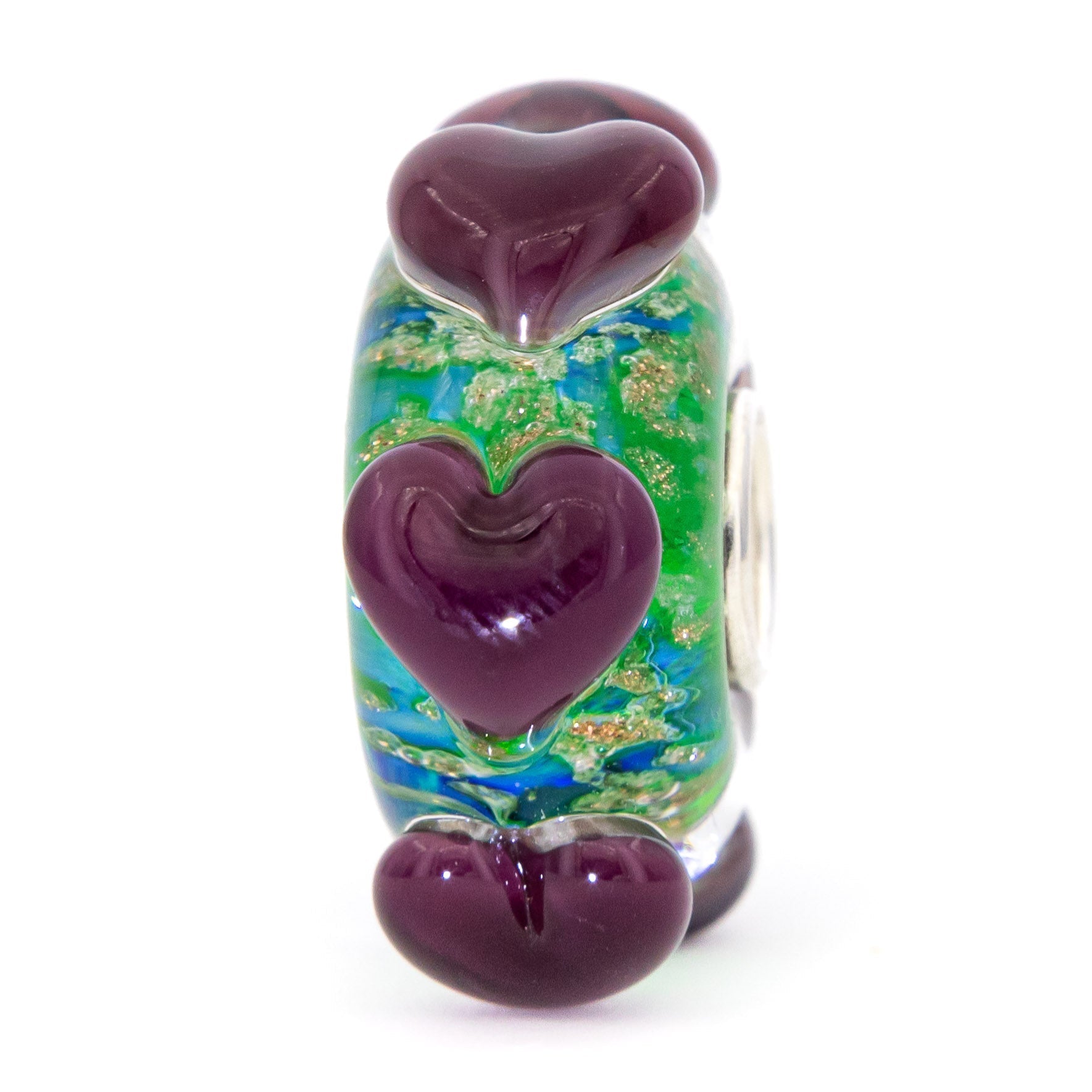Elfbeads Black Currant Green Golddust Hearts  glass Bead by The Alternative Bead. Your official Elfbeads Retailer from Germany