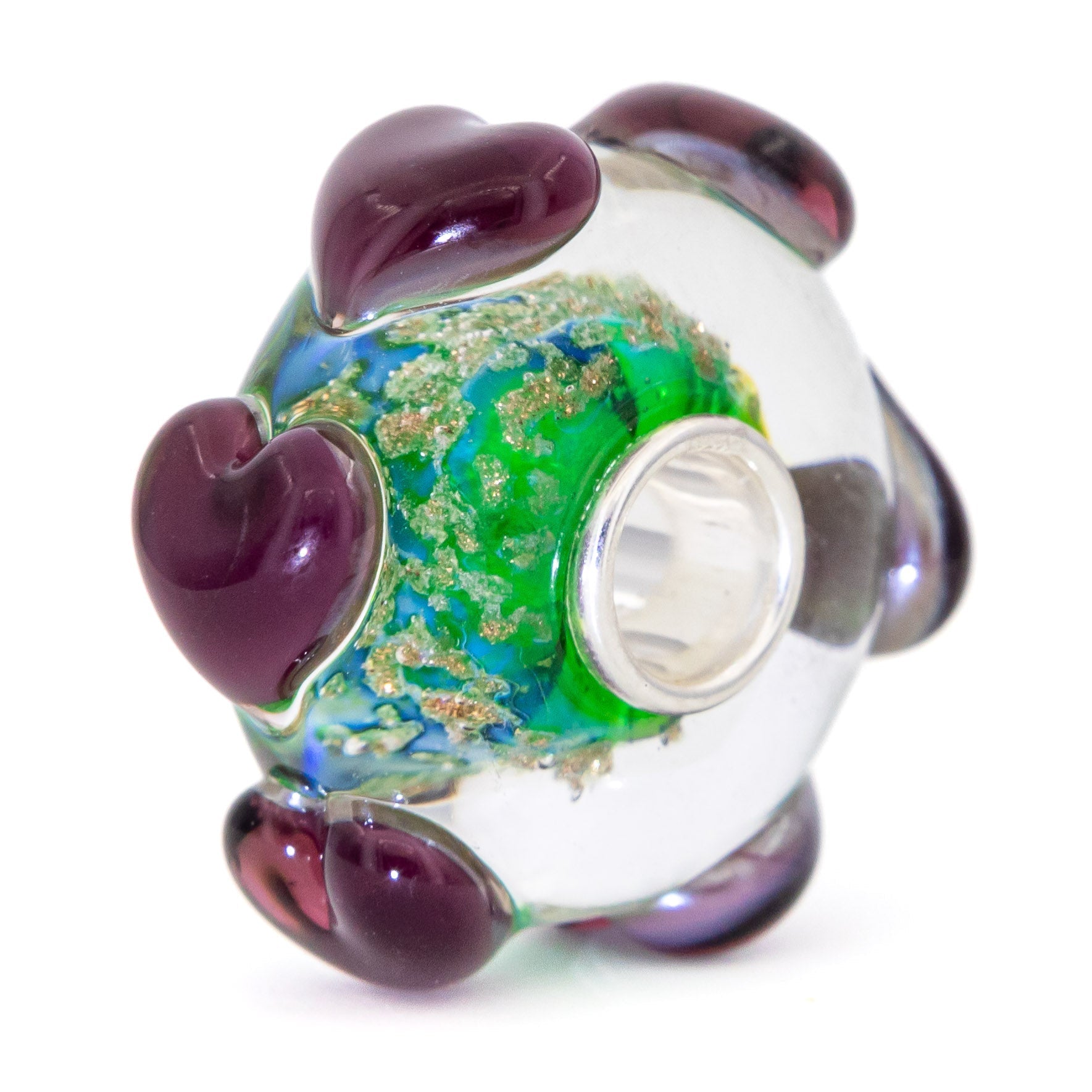 Elfbeads Black Currant Green Golddust Hearts  glass Bead by The Alternative Bead. Your official Elfbeads Retailer from Germany