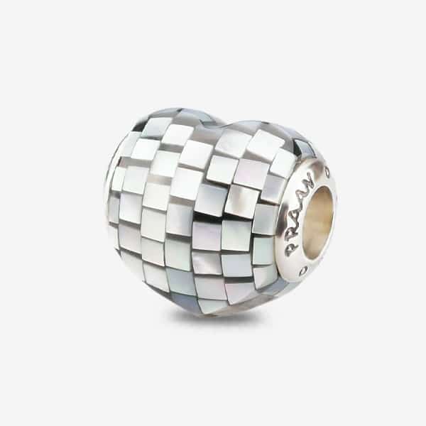 Praan Blue Steel Mother Of Pearl Heart Charm silver mother-of-pearl Bead by The Alternative Bead. Your official Praan Retailer from Germany