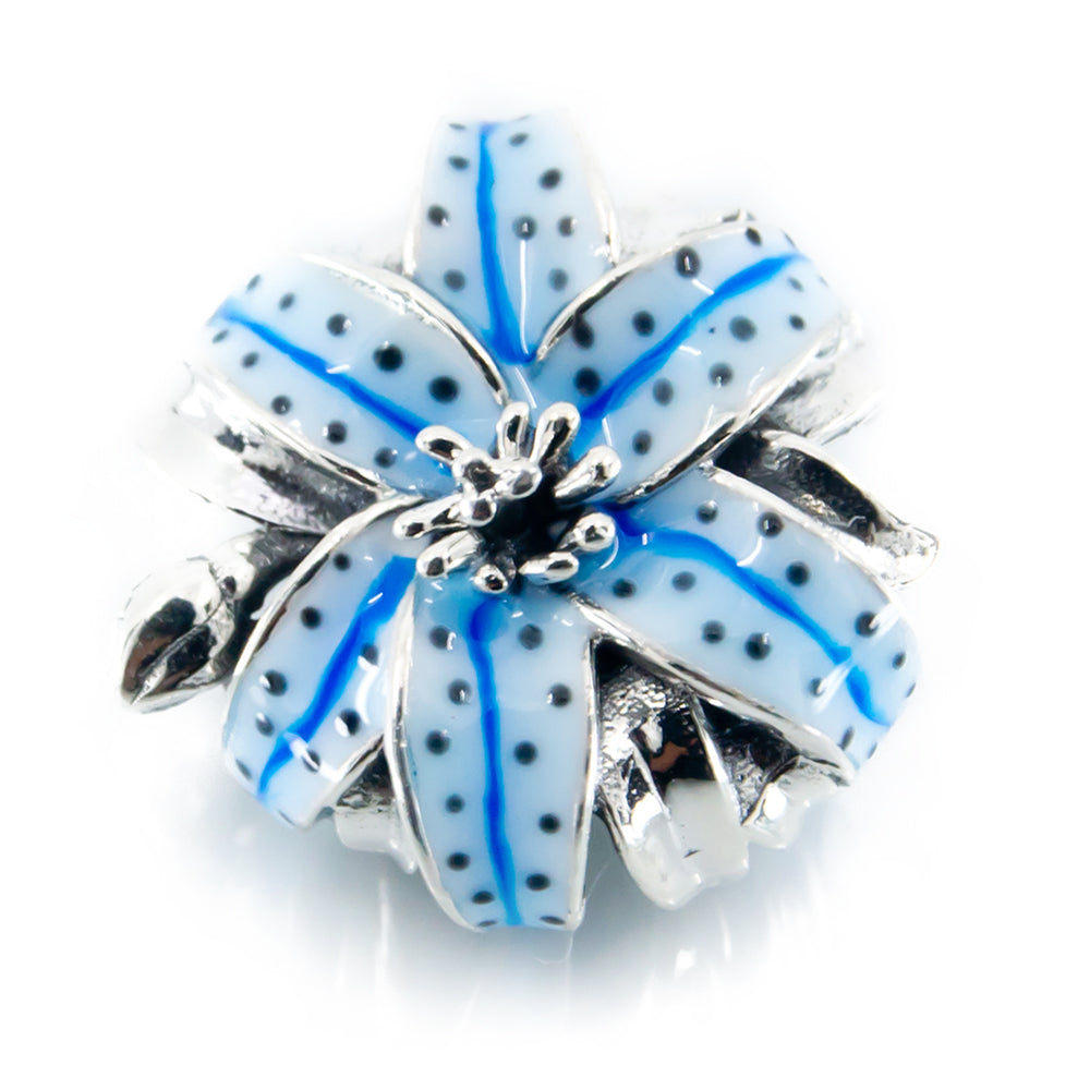 Aurora Charm Blue Tiger Lily Charm silver; blue sterling-silver; enamel Bead by The Alternative Bead. Your official Aurora Charm Retailer from Germany