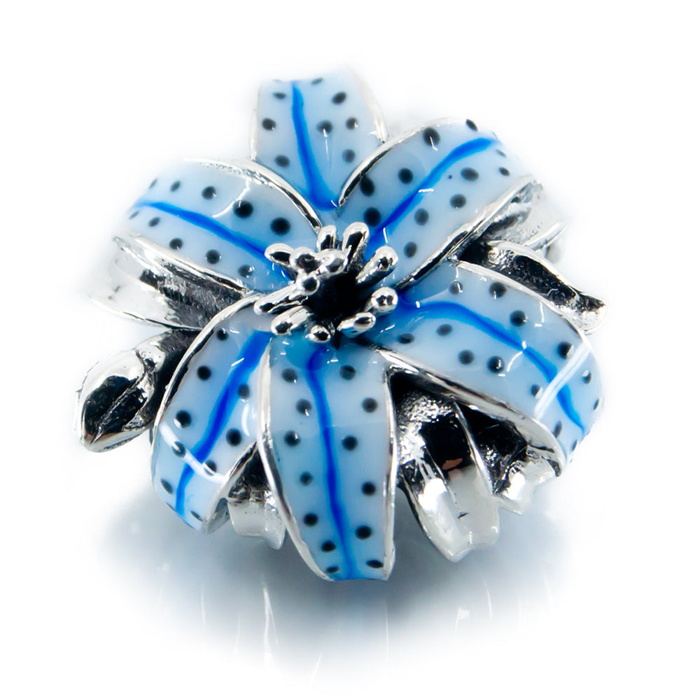 Aurora Charm Blue Tiger Lily Charm silver; blue sterling-silver; enamel Bead by The Alternative Bead. Your official Aurora Charm Retailer from Germany
