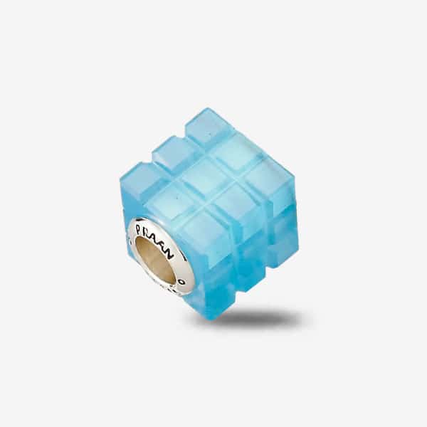 Praan Bluebird Cats Eye Glass Rubix Cube Charm blue and geometric glass Bead by The Alternative Bead. Your official Praan Retailer from Germany
