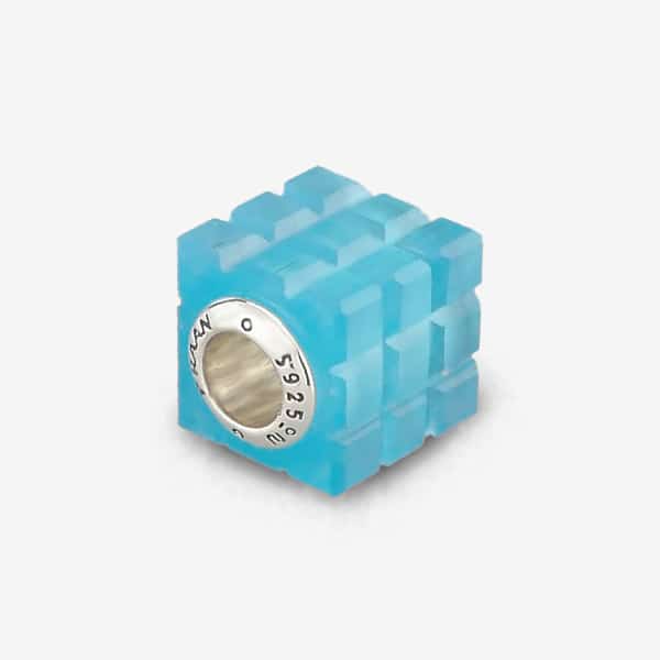 Praan Bluebird Cats Eye Glass Rubix Cube Charm blue and geometric glass Bead by The Alternative Bead. Your official Praan Retailer from Germany