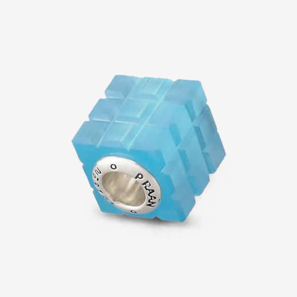 Praan Bluebird Cats Eye Glass Rubix Cube Charm blue and geometric glass Bead by The Alternative Bead. Your official Praan Retailer from Germany