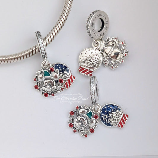 Mickey Mouse Snow Globe Sterling Silver Dangle