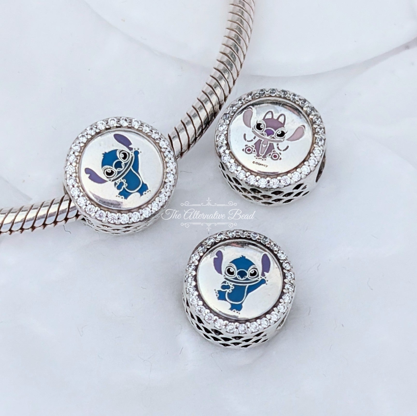 Disney x Pandora Stitch & Angel Engravable silver and blue sterling-silver and enamel Bead by The Alternative Bead. Your official Disney x Pandora Retailer from Germany