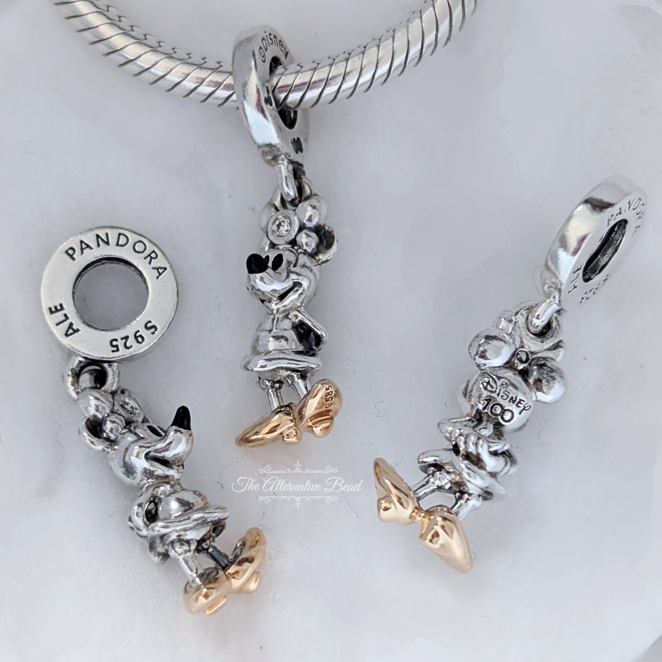 Disney x Pandora Disney 100th Anniversary Minnie Mouse Lab-grown Diamond Dangle Charm (799359C01) silver and gold sterling-silver and gold Dangle by The Alternative Bead. Your Jewelry Retailer from Germany