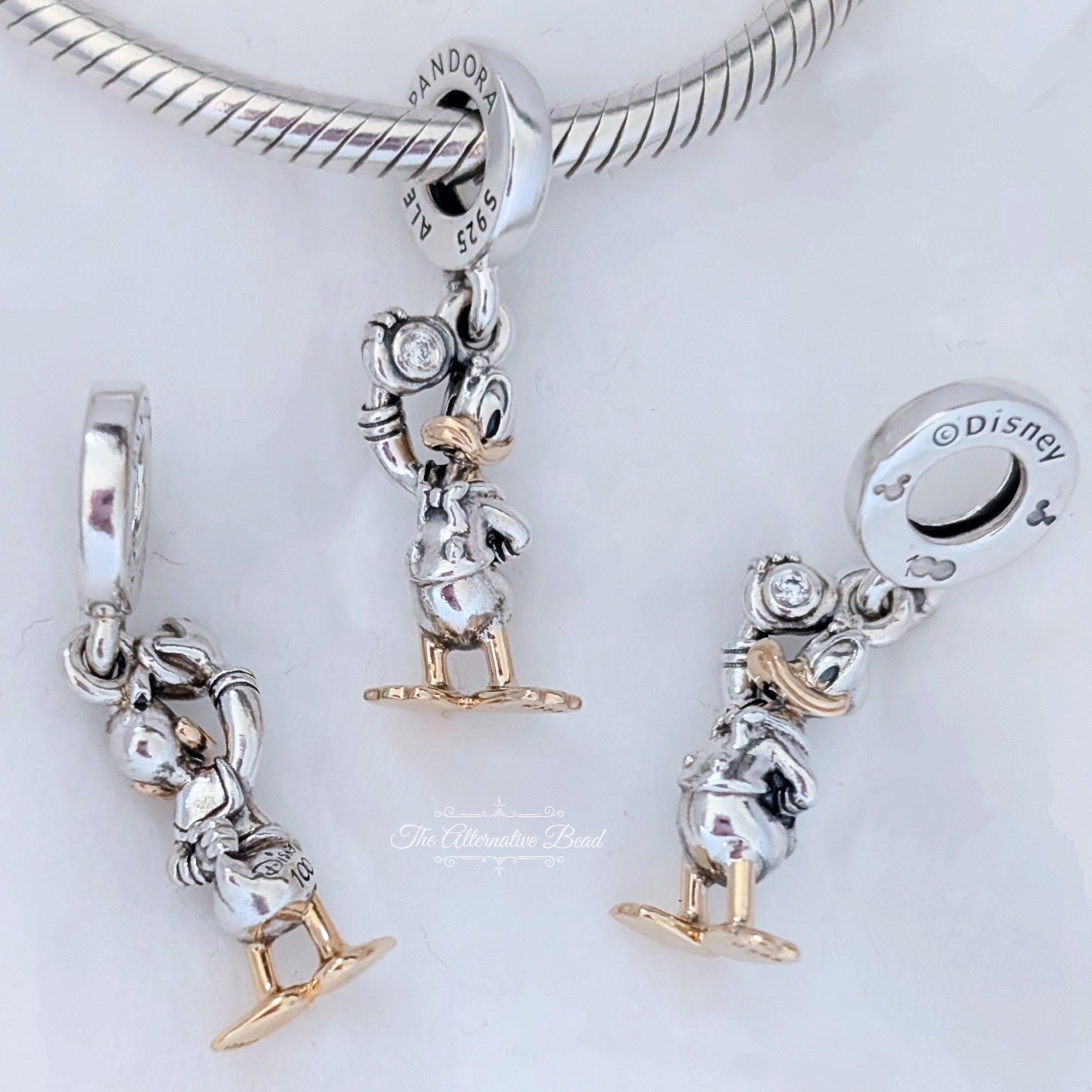 Disney x Pandora Disney 100th Anniversary Donald Lab-grown Diamond Dangle Charm (792683C01) silver and gold sterling-silver and gold Dangle by The Alternative Bead. Your Jewelry Retailer from Germany