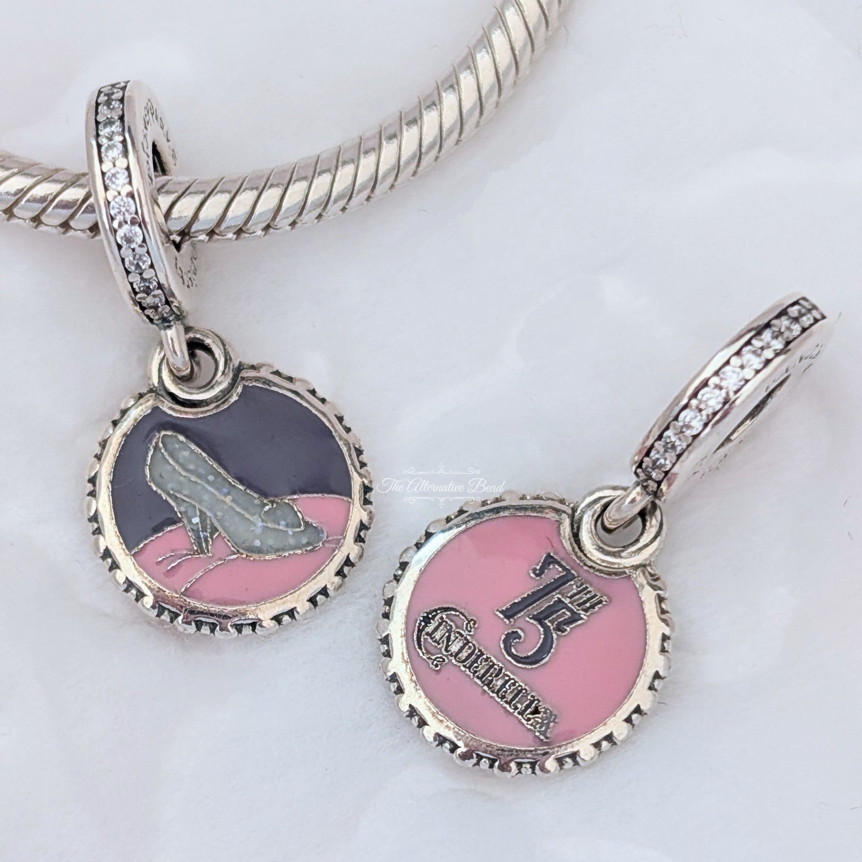 Disney x Pandora Cinderella 75th Anniversary Dangle Charm silver and pink and blue and purple sterling-silver and enamel Dangle by The Alternative Bead. Your official Disney x Pandora Retailer from Germany