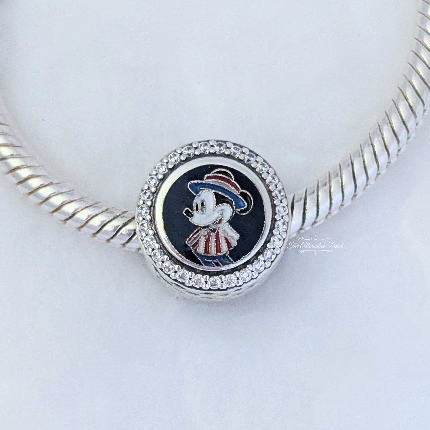 Disney x Pandora Mickey Mouse USA (EPCOT World Showcase) silver and blue sterling-silver and enamel Bead by The Alternative Bead. Your official Disney x Pandora Retailer from Germany
