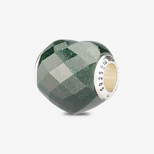 Praan Faceted Emerald Green Goldstone Heart Charm green natural-stone Bead by The Alternative Bead. Your official Praan Retailer from Germany