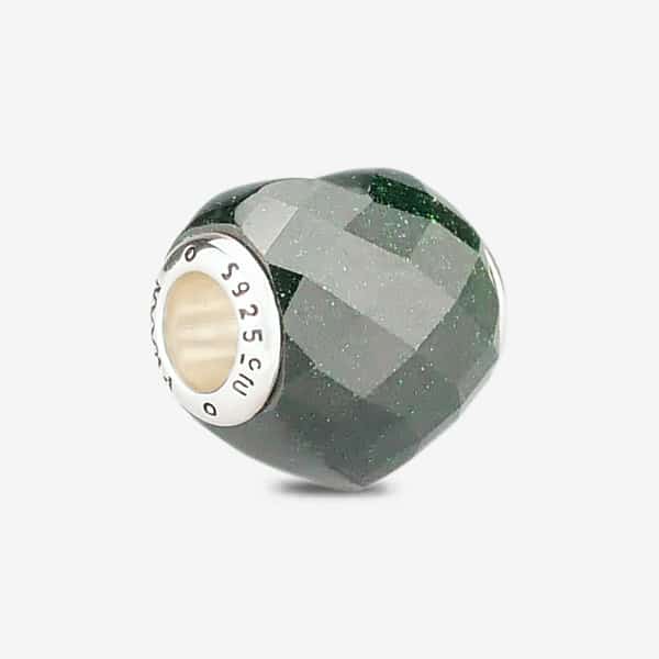 Faceted Emerald Green Goldstone Heart Charm