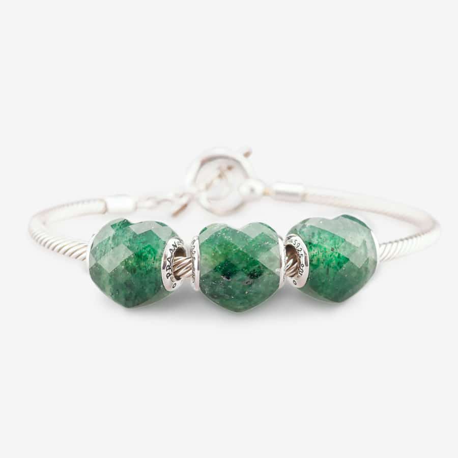 Praan Faceted Chrome Mica Heart Charm green natural-stone Bead by The Alternative Bead. Your official Praan Retailer from Germany