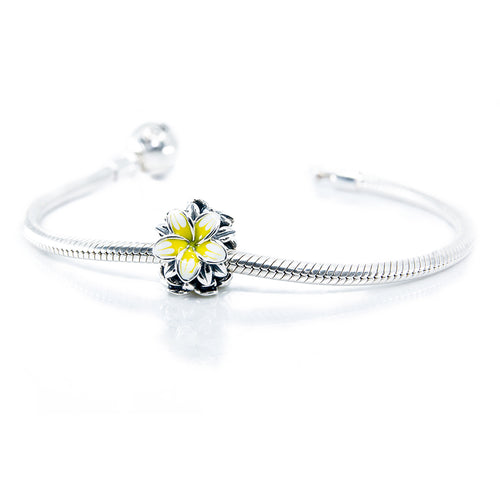 Aurora Charm Frangipani Yellow White Flower Charm silver; yellow; white sterling-silver; enamel Bead by The Alternative Bead. Your official Aurora Charm Retailer from Germany