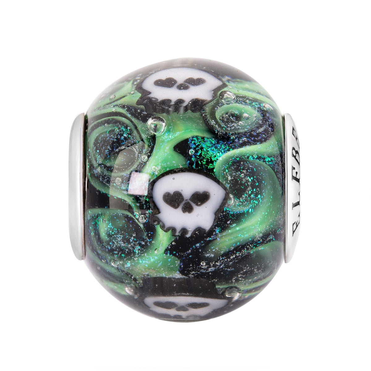 Elfbeads Ghostlight Skulls World green glass Bead by The Alternative Bead. Your official Elfbeads Retailer from Germany