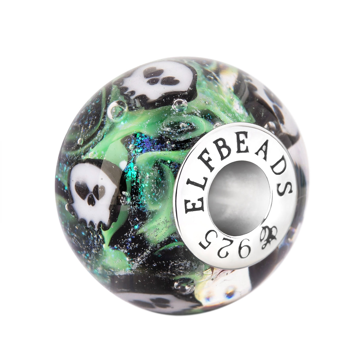 Elfbeads Ghostlight Skulls World green glass Bead by The Alternative Bead. Your official Elfbeads Retailer from Germany