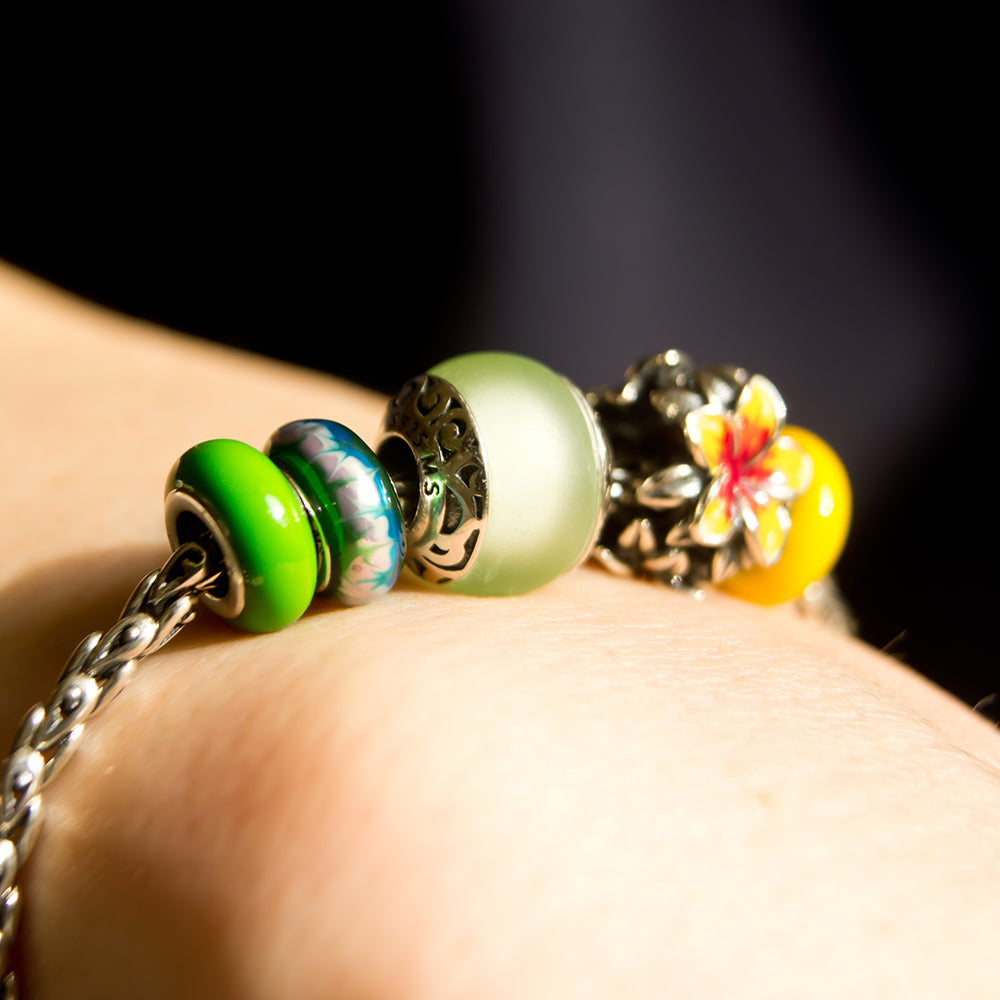 Aurora Charm Tahiti Island Green Sea Glass Bead silver; green sterling-silver; glass Bead by The Alternative Bead. Your official Aurora Charm Retailer from Germany