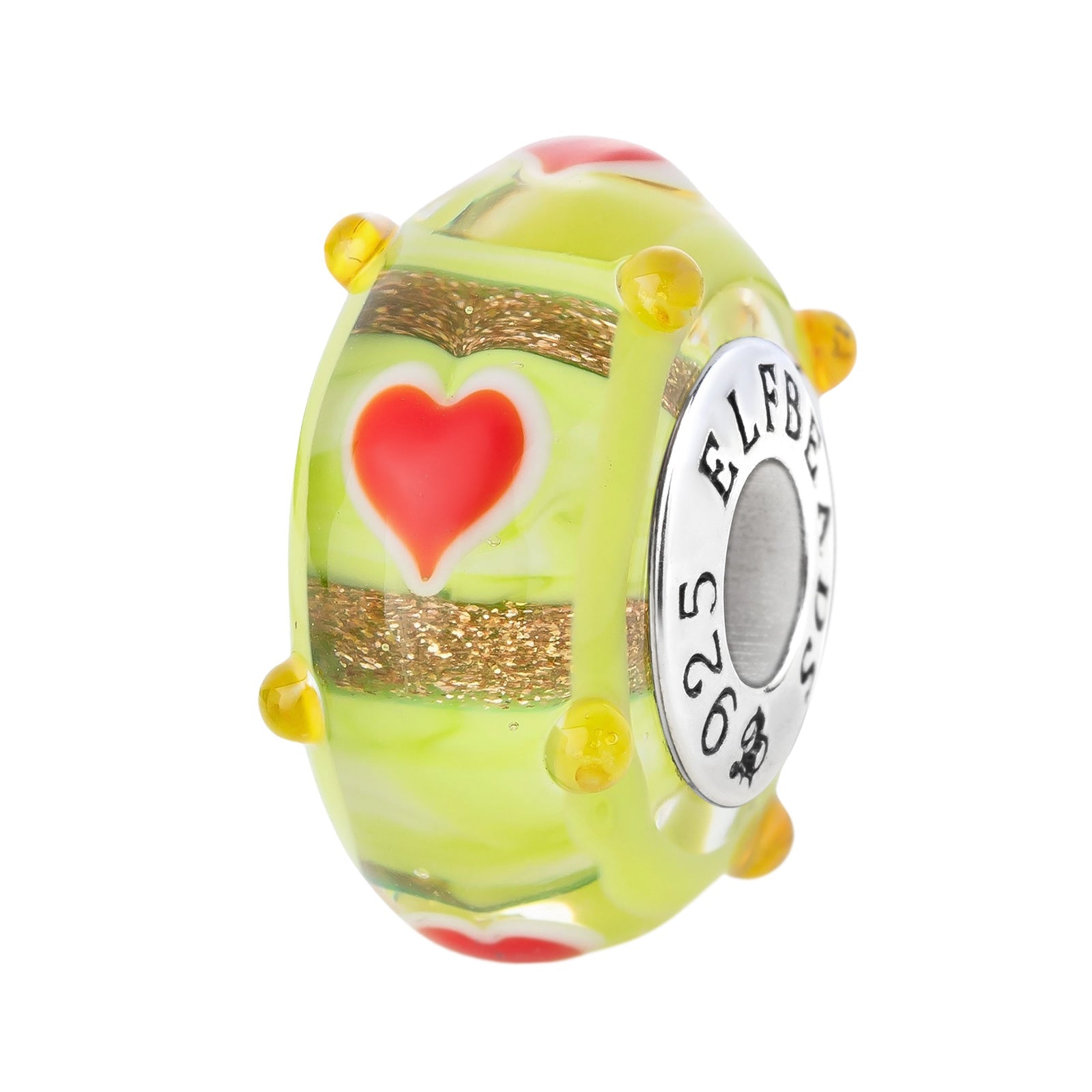 Elfbeads Intriguing Hearts Yellow-Green  glass Bead by The Alternative Bead. Your official Elfbeads Retailer from Germany