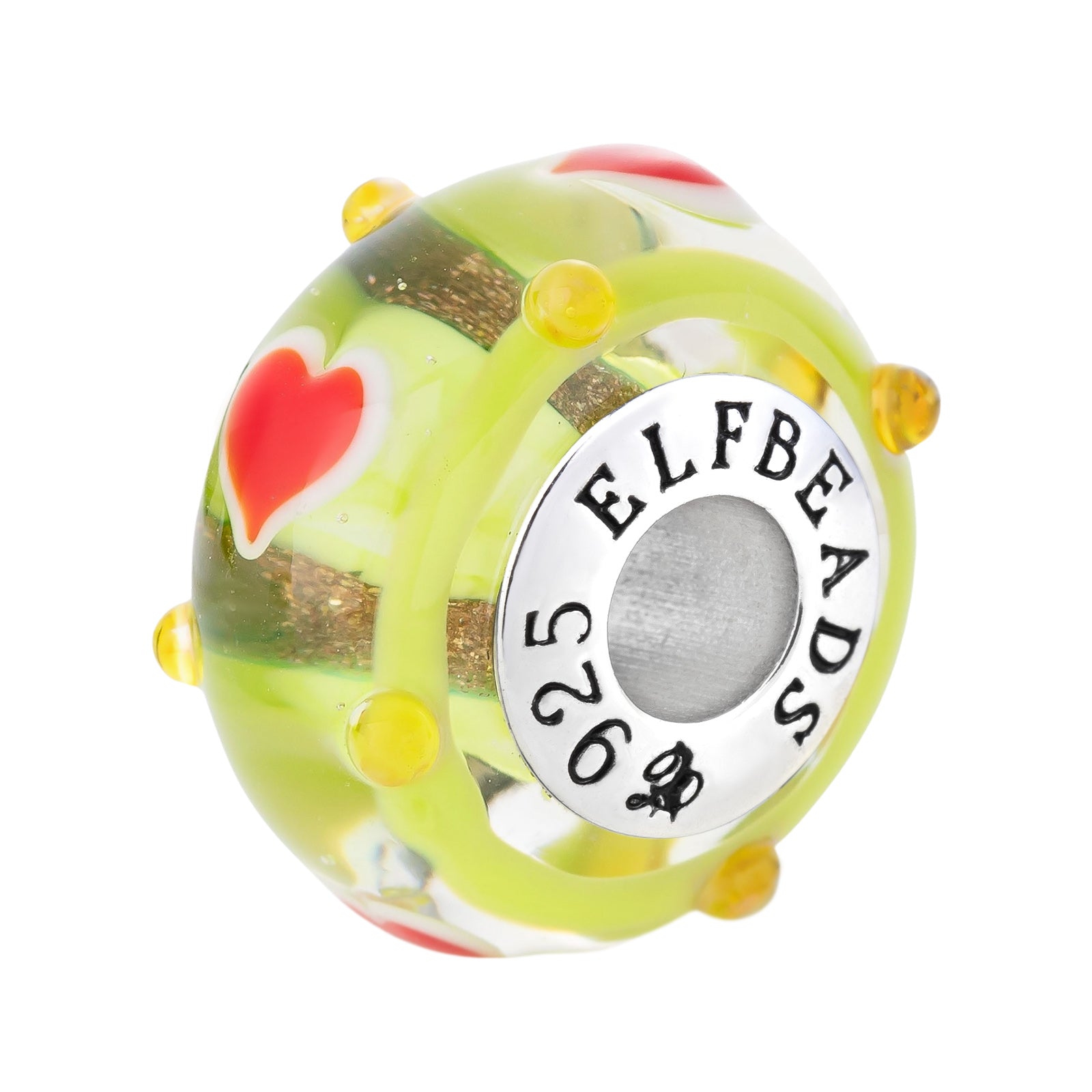 Elfbeads Intriguing Hearts Yellow-Green  glass Bead by The Alternative Bead. Your official Elfbeads Retailer from Germany