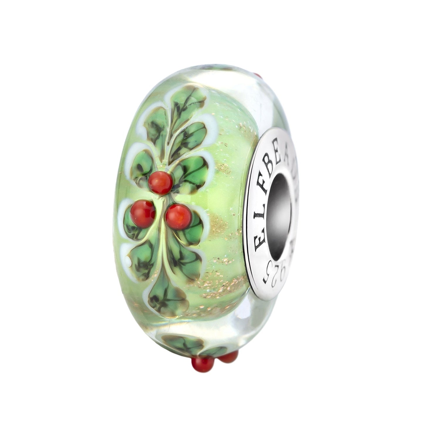 Silver; Green Elfbeads Merry Berry Wreath Evergreen Charm by The Alternative Bead 