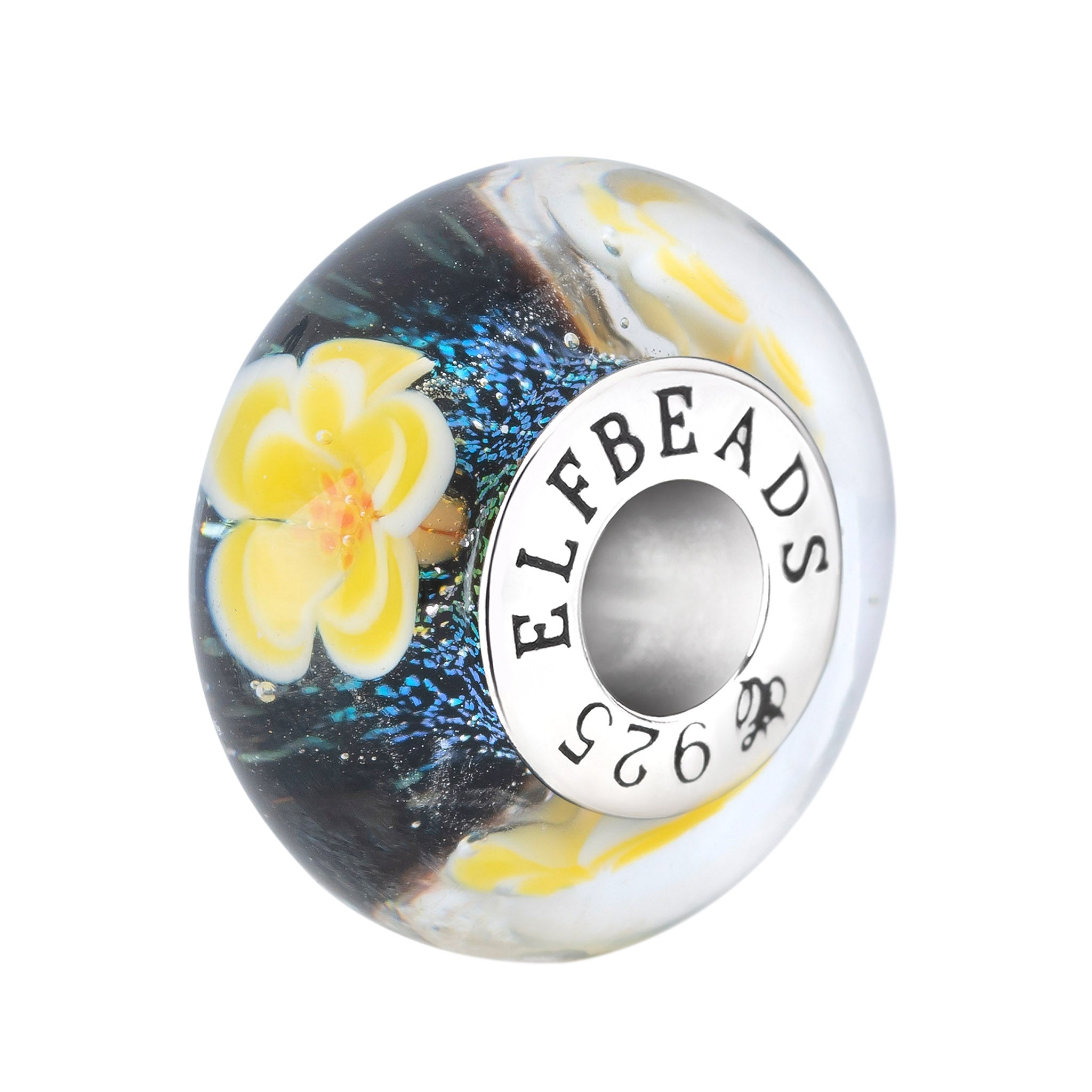 Elfbeads Midnight Sun Blossoms yellow; floral glass Bead by The Alternative Bead. Your official Elfbeads Retailer from Germany