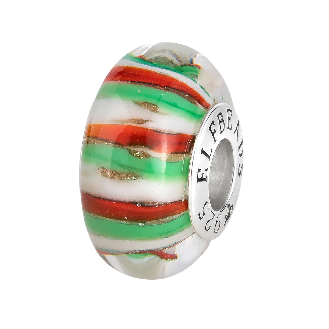 Elfbeads Mint Candy Cane  glass Bead by The Alternative Bead. Your official Elfbeads Retailer from Germany
