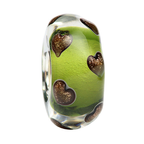 Ogerbeads Moss Sparklehearts 2.0 green and gold glass Bead by The Alternative Bead. Your official Ogerbeads Retailer from Germany