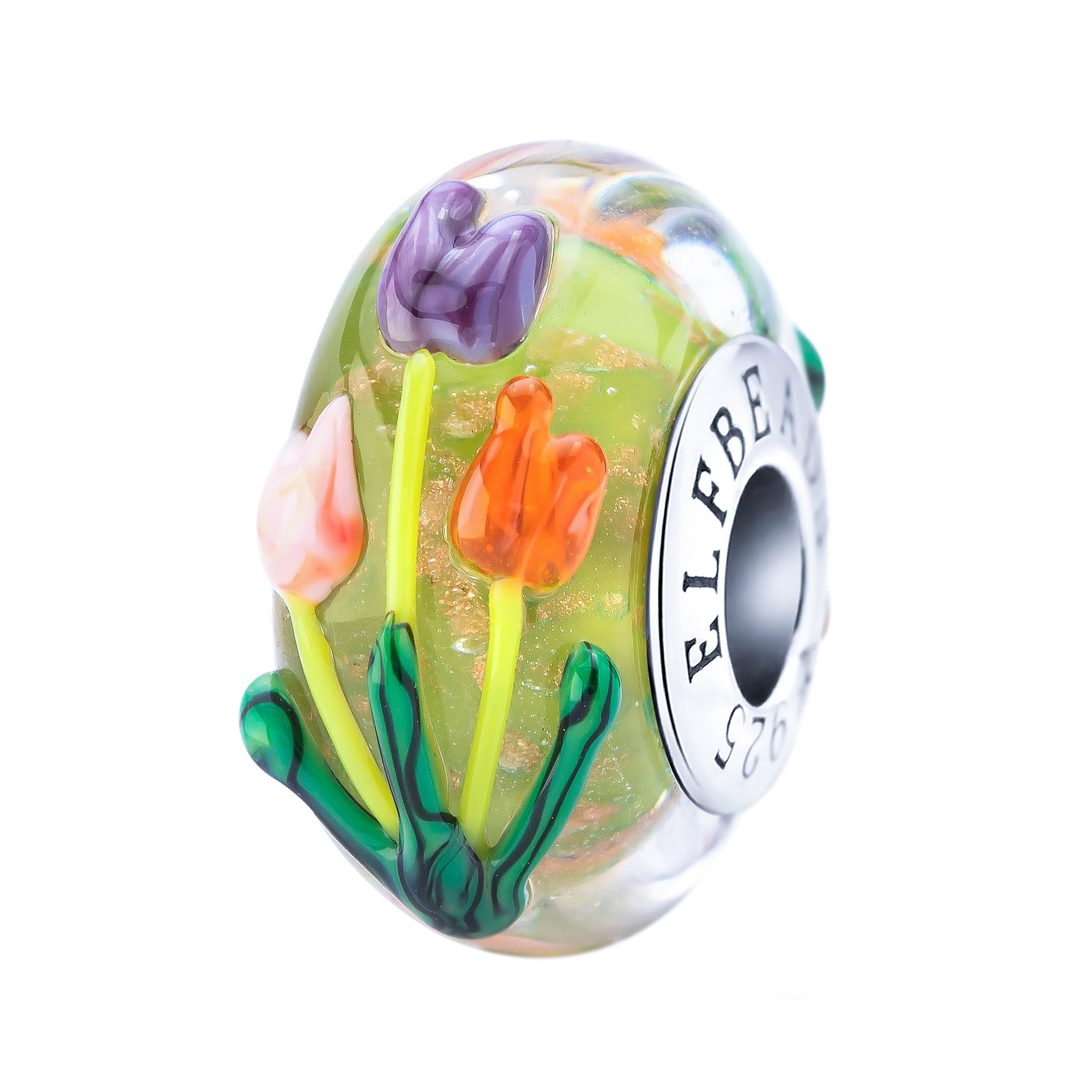 Elfbeads New Beginnings Tulips green; gold glass Bead by The Alternative Bead. Your official Elfbeads Retailer from Germany
