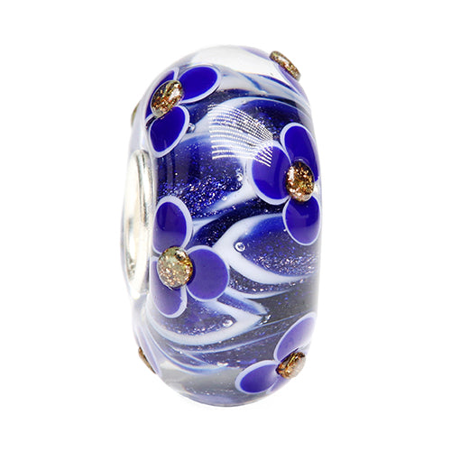 Ogerbeads Delft Blue Glitter Flame Flowers blue and white and gold glass Bead by The Alternative Bead. Your official Ogerbeads Retailer from Germany