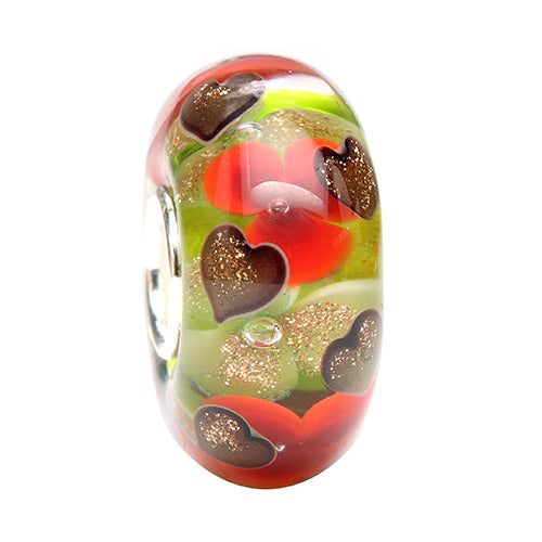 Ogerbeads Red Poppy Sparklehearts red and green and gold glass Bead by The Alternative Bead. Your official Ogerbeads Retailer from Germany