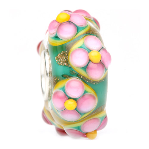 Ogerbeads Anemone Speckle Flowers green and yellow and pink glass Bead by The Alternative Bead. Your official Ogerbeads Retailer from Germany