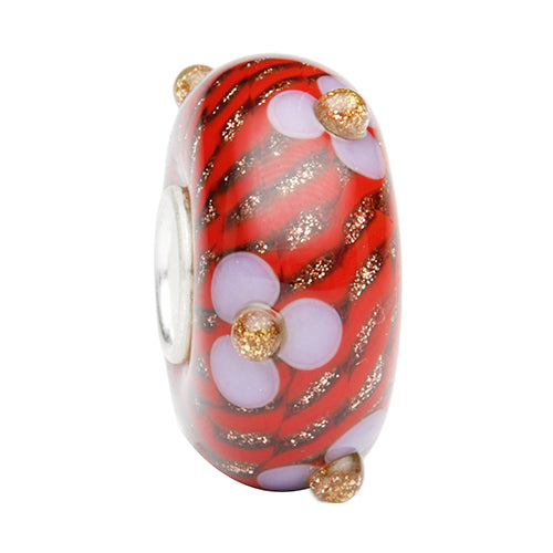 Ogerbeads Lavender Lipstick Flower Weave red and white and gold glass Bead by The Alternative Bead. Your official Ogerbeads Retailer from Germany