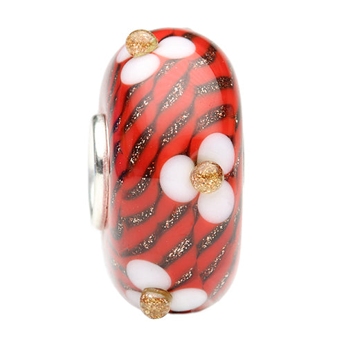 Ogerbeads Lipstick Flower Weave red and white and gold glass Bead by The Alternative Bead. Your official Ogerbeads Retailer from Germany