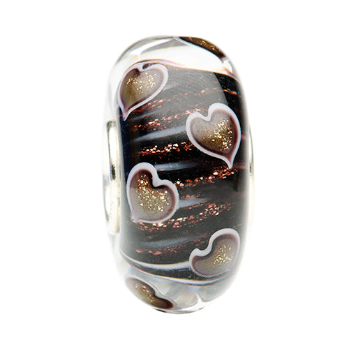 Ogerbeads Gold Allure Sparklehearts black and white and gold glass Bead by The Alternative Bead. Your official Ogerbeads Retailer from Germany