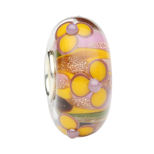 Ogerbeads Gamboge Pixiedust Flowers pink and yellow and gold glass Bead by The Alternative Bead. Your official Ogerbeads Retailer from Germany