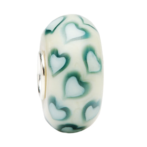 Ogerbeads Sacramento Lovehearts beige and green glass Bead by The Alternative Bead. Your official Ogerbeads Retailer from Germany