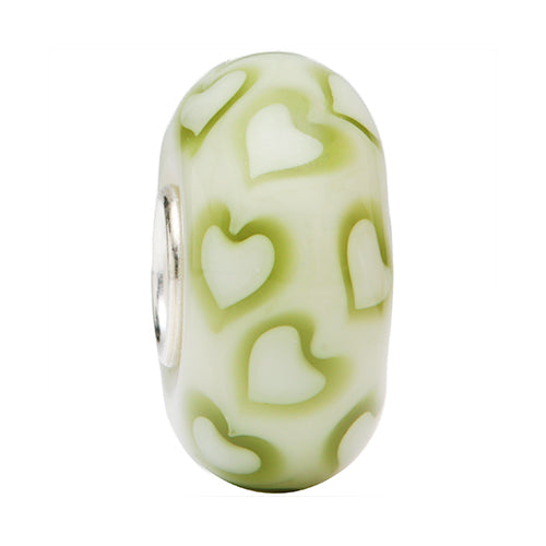 Ogerbeads Olive Lovehearts beige and green glass Bead by The Alternative Bead. Your official Ogerbeads Retailer from Germany
