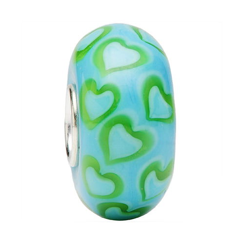 Ogerbeads Tropical Lovehearts blue and green glass Bead by The Alternative Bead. Your official Ogerbeads Retailer from Germany