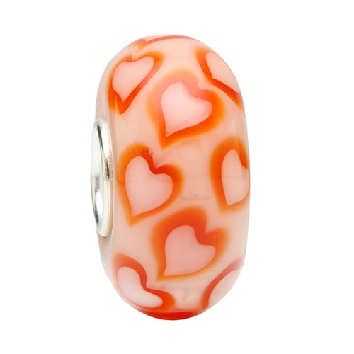 Ogerbeads Orange Lovehearts beige and orange glass Bead by The Alternative Bead. Your official Ogerbeads Retailer from Germany