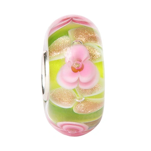 Ogerbeads Dark Rose Gold Flowers green; pink; gold glass Bead by The Alternative Bead. Your official Ogerbeads Retailer from Germany