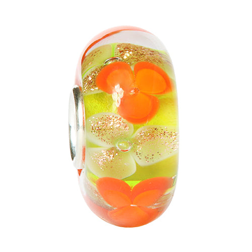 Ogerbeads Tangerine Gold Flowers orange and yellow and gold glass Bead by The Alternative Bead. Your official Ogerbeads Retailer from Germany