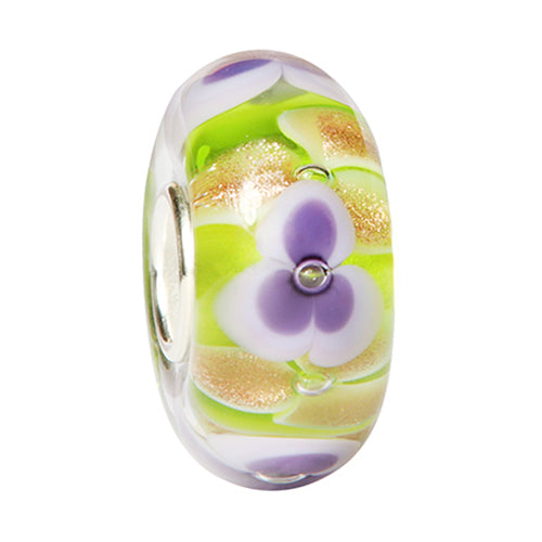 Ogerbeads Aubergine Gold Flowers purple and green and gold glass Bead by The Alternative Bead. Your official Ogerbeads Retailer from Germany