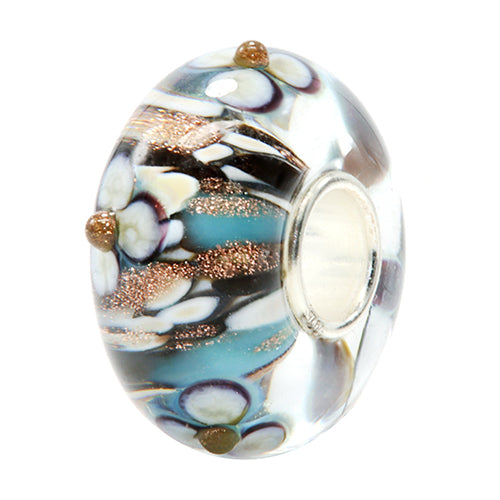 Ogerbeads Luxurious Pixiedust Flowers black and blue and gold glass Bead by The Alternative Bead. Your official Ogerbeads Retailer from Germany