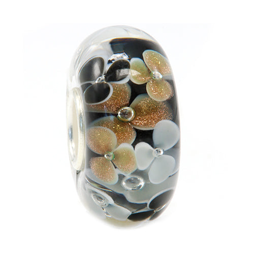 Ogerbeads Luxurious Flowers black and gold and white glass Bead by The Alternative Bead. Your official Ogerbeads Retailer from Germany