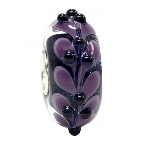 Ogerbeads Purple Glitter Blue Leaf Dots black; purple glass Bead by The Alternative Bead. Your official Ogerbeads Retailer from Germany